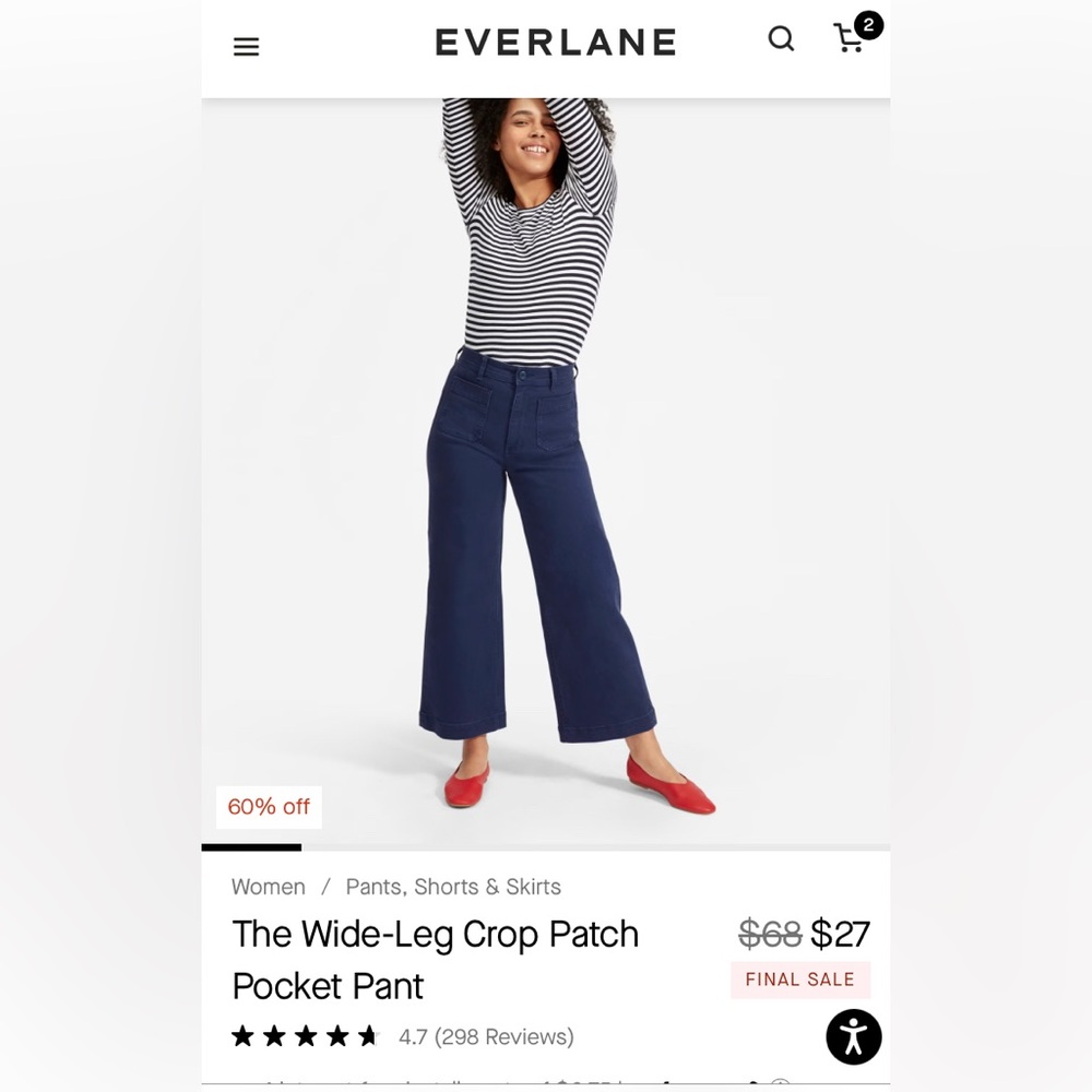 Everlane patch pocket wide leg crop navy blue